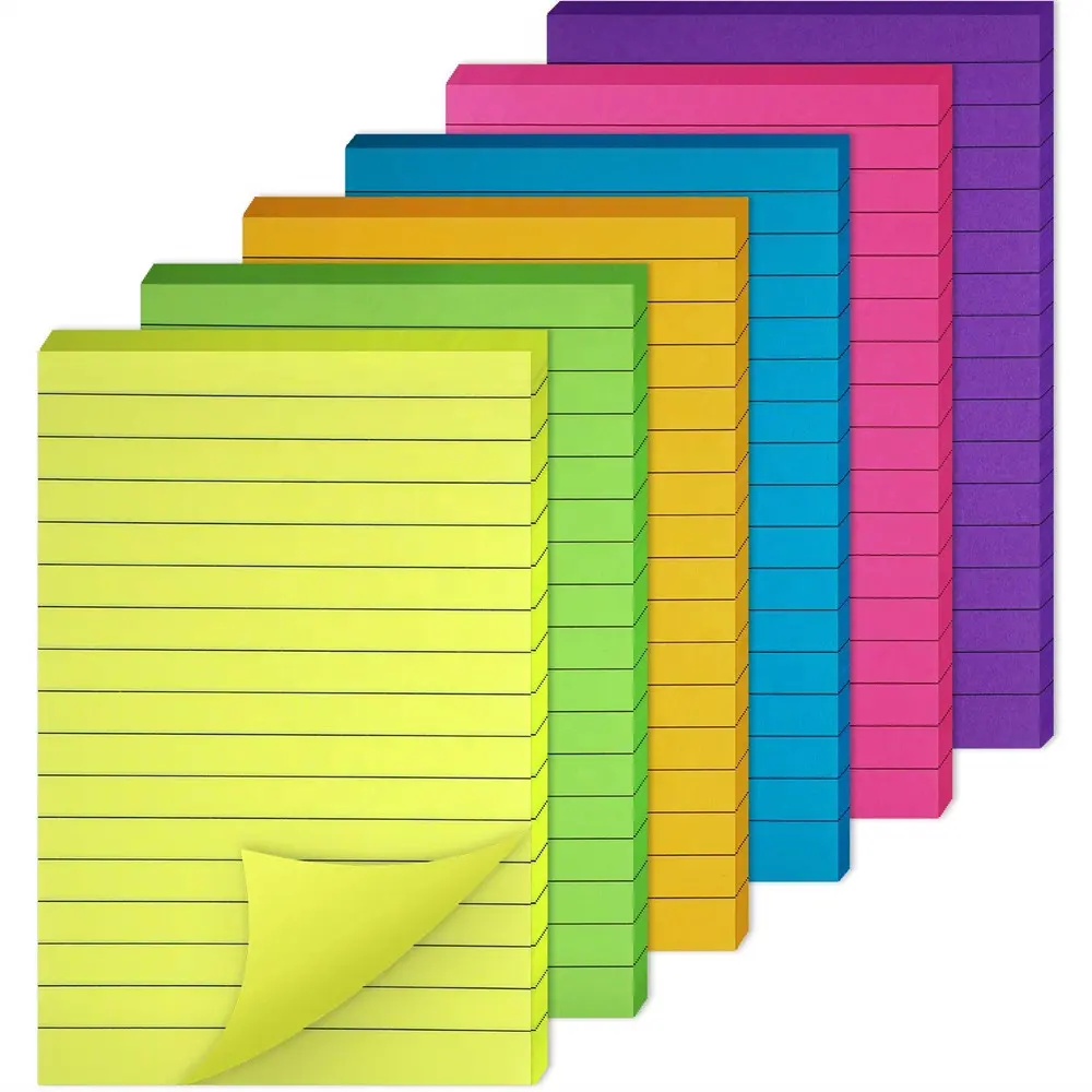Custom 6 Pieces Lined Self Memo Pad Sticky Notes Lined Colorful Lined Post Memos for Office School and Home