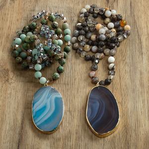 <span class=keywords><strong>Gioielli</strong></span> bohémien 8mm africano turchese Amazonite grossa pietra naturale nodo di vetro grande striscia irregolare collana pendente in agata - Product Image 3