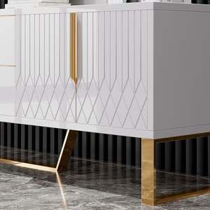 Modern White <strong>Small</strong> Media <strong>Console</strong> Wood TV Stand <strong>with</strong> 2 <strong>Drawers</strong> &amp; 4 Doors