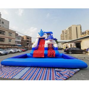 Cá mập thương mại trượt bơm hơi hồ bơi trượt màu xanh Inflatable Trampoline trượt nước Hồ bơi bơm hơi hồ bơi cho ngoài trời - Product Image 4