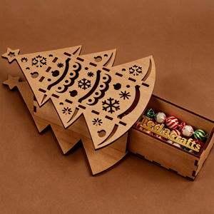 Servicio de Corte Láser Personalizado Disponible, MOQ Bajo de 200 Piezas, Caja de Madera Contrachapada Cortada con Láser para Árbol de <span class=keywords><strong>Navidad</strong></span> Diseñada como Porta Dulces - Product Image 1