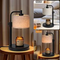 Lampe chauffe-bougie à hauteur réglable avec base en métal et abat-jour en lin noir - Lampe de table pour cadeaux d'anniversaire et de fête des Mères