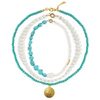 Collier ras du cou sportif géométrique électroplaqué pour femme avec perles de culture d'eau douce turquoise bleu bambou et perles de style Ins