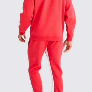 Men's <b>Red</b> Hooded Sweatshirt Set Oversized Fit Fleece Solid Color Casual Tracksuit Autumn Wear - Product Image 4
