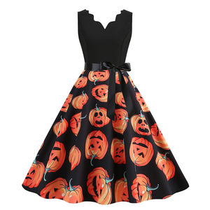 Abbigliamento <span class=keywords><strong>donna</strong></span> Halloween <span class=keywords><strong>donna</strong></span> senza maniche <span class=keywords><strong>zucca</strong></span> stampato Vintage <span class=keywords><strong>vestito</strong></span> retroanni '50 - Product Image 1
