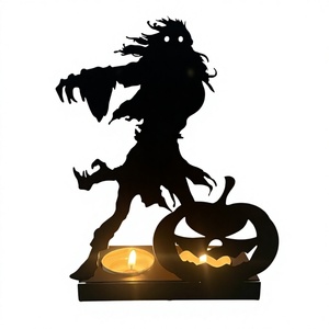 Iron Metal Halloween <b>Tea</b> <b>Light</b> <b>Candle</b> Holder Black Zombie Pumpkin Silhouette Halloween Home Decorations - Product Image 1