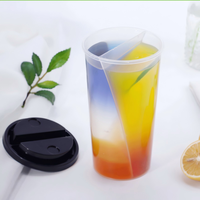 Gobelets jetables en plastique PP pour Bubble Tea avec couvercle, double compartiment, pour boisson Boba et jus