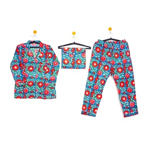 Women's Floral Printed 100%Cotton <b>Pajama</b> Set Long Sleeve Full Length Casual Sleepwear Turn-down Collar Button Fly Woven <b>Suit</b> - Product Image 1