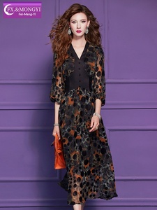 FMY70435 Vestido Largo Estampado con Cuello en V, Cintura Alta y Corte en A, Estilo Retro Francés, con Cremalleras, Diseño Floral para Mujer, Primavera/Verano - Product Image 4