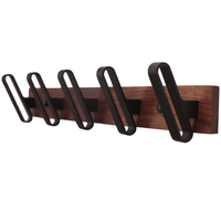 Porte-manteau mural en noyer et alliage d'aluminium avec 5 crochets métalliques, disponible en OEM et ODM, idéal pour l'entrée, le buanderie et la chambre.