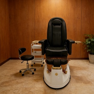 Luxury Grey <b>Pedicure</b> Chair with Wooden Foot Tub, Salon Nail Chair <b>Set</b> with Stool & Cart - Product Image 2