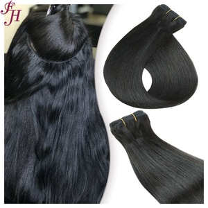 FH Extension de cheveux vierges bruts, double trame, cuticules alignées, noir naturel, lisses, trame plate - Product Image 1