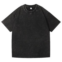 Kaos T-shirt Unisex Katun Murni 220g Gaya Amerika Vintage Longgar Bernapas Lengan Pendek Warna Solid 3D Shoulder
