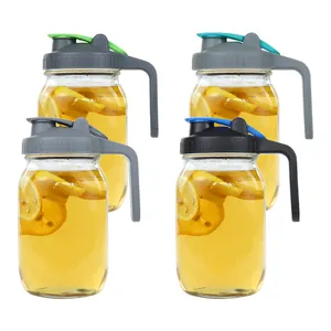 Mason Jar Plastic Lid 86mm Wide Mouth Plastic Mason Jar Lid Flip Cap Easy Pour Lid With Handle