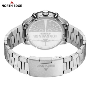 นาฬิกาควอตซ์ผู้ชาย North Edge 2025 Longwings Solar  10 บาร์ กันน้ำ  พร้อมฟังก์ชั่นจับเวลา  ตัวเรือนสแตนเลสสตีล 316  หน้าปัดเรืองแสง  นาฬิกานักบิน - Product Image 4