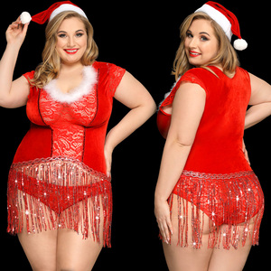 <span class=keywords><strong>Nuisette</strong></span> de Noël en dentelle transparente pour filles <span class=keywords><strong>Nuisette</strong></span> Lingerie sexy de grande taille Robe de Noël avec pompon - Product Image 6