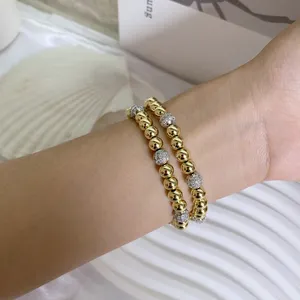 Pulsera de cuentas de circón brillante de último diseño, pulsera de cordón elástico ajustable con cuentas de Latón chapado en oro de 18 quilates para mujer