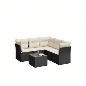 Black And Cream Garden <b>Sofa</b> <b>Set</b> With Cushions Outdoor Furniture UV Resistant PE Rattan Contemporary Design Waterproof - Product Image 1