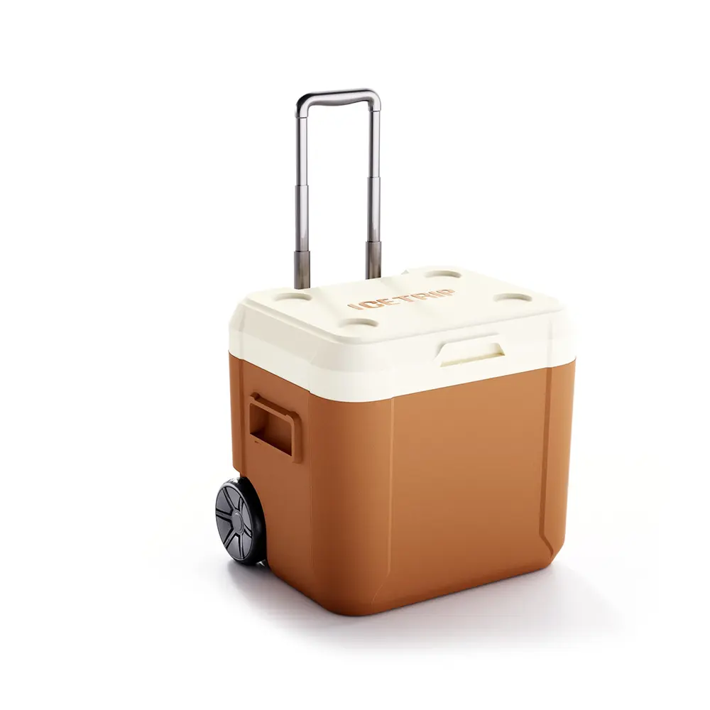 52L portable wheeled hard Camping Product picnic cooler box scatole personalizzate con Logo accessori da campeggio frigorifero
