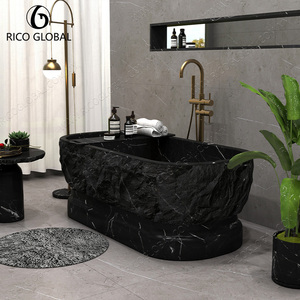 Baignoire îlot de luxe haut de gamme incurvée, surface polie foncée, en marbre naturel, équipement de salle de bain, modèle OEM - Product Image 5