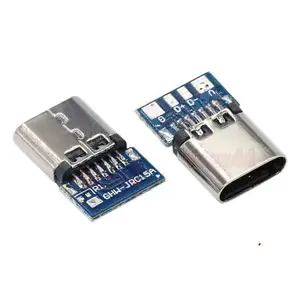 Conector USB 3,1 tipo C, conector hembra de 14 pines con agujeros, PCB 180, USB-C de escudo Vertical