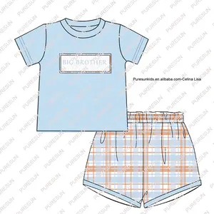 Puresun vestiti personalizzati per bambini grande fratello smocked pantaloncini per neonati set di abiti in cotone da bambino per bambini