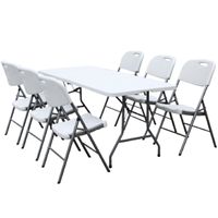 Ensemble table et chaises pliantes rectangulaires en plastique portables pour extérieur, 6 pieds
