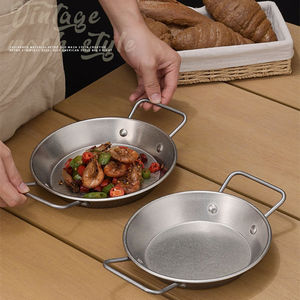 Sartenes planas de acero inoxidable 304 Retro, plato de mariscos con 2 orejas, bandejas para patatas fritas, cocina, barbacoa, ánfora, cacerola para aperitivos - Product Image 5