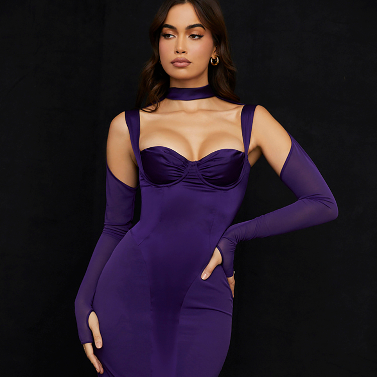 open lace back dress Purple Crew Neck Mesh Midi Dress Plum Shadow / S main image 0