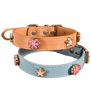 Four Leaf Clover Pet <b>Dog</b> Collar PU Leather DIY Adjustable Small Medium Breed Cat Collar Solid Color Double Layer - Product Image 5