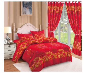 Ensemble de literie de style africain, 6 pièces, polyester, imprimé de fleurs rouges, pour mariage - Product Image 1