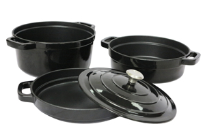 Ensemble de cuisson multifonctionnel 3-<span class=keywords><strong>en</strong></span>-1 <span class=keywords><strong>en</strong></span> <span class=keywords><strong>fonte</strong></span> émaillée avec couvercle-poêle, compatible induction, gaz et four - Product Image 5