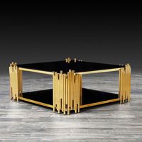 Ensemble de tables d'appoint modernes empilables et gigognes avec table basse carrée dorée pour la maison