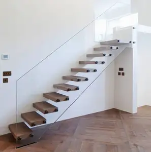 现代室内装饰预制粉末涂料碳钢单梁山毛榉/橡木胎面楼梯室内/楼梯设计