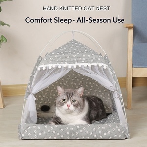 โรงงานผลิตโดยตรง บ้านสัตว์เลี้ยงแบบเต็นท์สี่มุม ใช้ได้ทุกฤดู บ้านแมวไม้พับได้ บ้านสุนัขแบบกึ่งปิด ถอดซักได้ - Product Image 1