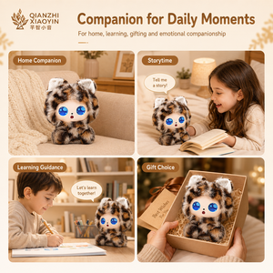 AI Kawaii - Mini Peluche de Gatito con Puntos, Estampado de Leopardo Negro, Orejas de Gato, Ojos LED con Expresiones, ChatGPT, Clonación de Voz en Más de 50 Idiomas, Memoria, 2.4G - Product Image 4