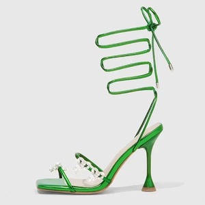 Sexy Club Women's Heeled Sandals Lace-<b>up</b> <b>Open</b> Square Toe Rhinestone Bow Decor Chic Heels - Product Image 5