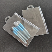 Pochette cosmétique transparente avec logo personnalisé emballage de pinceaux de maquillage en plastique PVC sac zip-lock avec trou pour crochet