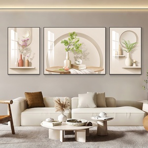 Nouvelle collection 2026 : <span class=keywords><strong>Triptyque</strong></span> mural en film cristallin style crème, art moderne minimaliste avec cadre en alliage d'aluminium, décoration murale pour canapé (nature morte) - Product Image 1