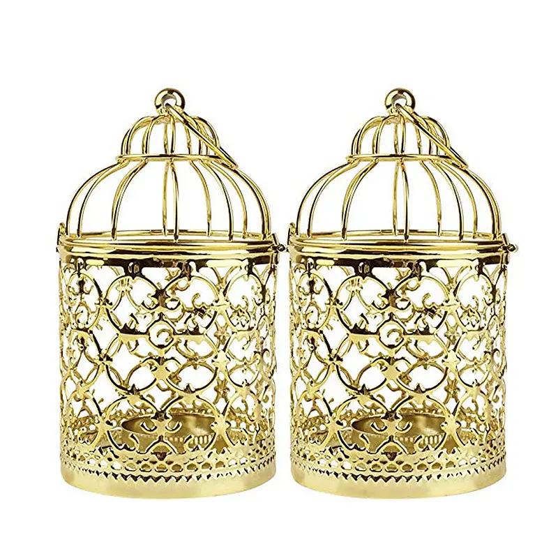 Hollow Holder Candlestick Tealight Hanging Lantern Bird Cage Vintage Wrought Candle Vintage Suspension Lantern Decor