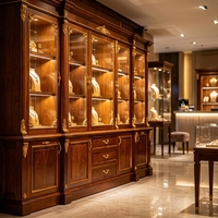 Vitrine de présentation de bijoux en bois sculpté de style européen, comptoir d'îlot incurvé pour les bijouteries haut de gamme en or et en jade