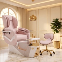 Fauteuil de pédicure de luxe rose doré, fauteuil de pédicure électrique inclinable avec massage, bain de pieds, table de manucure