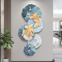 Décoration murale LED illuminée avec neuf poissons koï et bassin de lotus pour restaurant, hôtel, salon, intérieurs asiatiques modernes