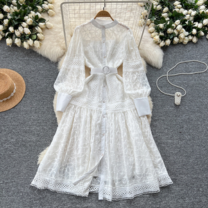 Robe à Manches Longues avec Ceinture Brodée Rétro Style Courty pour Femme, Taille Mince, Nouvelle Collection Printemps 2025 - Product Image 3