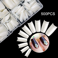 Nailway Faux Ongles Demi-Couverture de Haute Qualité, Style Français, en ABS, Forme Cercueil XL, 10 Tailles, 500 Pièces avec Boîte
