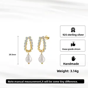 Boucles d'oreilles de luxe en forme de <span class=keywords><strong>poire</strong></span>, perles baroques, bijoux pour femmes, hypoallergéniques, zircon, argent 925 - Product Image 3