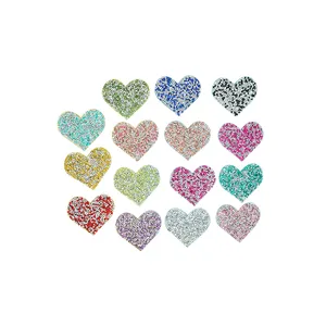New Design Colorful Heat Press Iron On Rhinestones Patches Heart Adhesive Back Appliques For Clothing