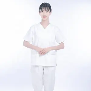 男性用ホワイトカラー看護スクラブ夏Tシャツ医療用ブラウン看護スクラブセット