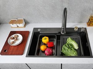 Évier de cuisine à cuve unique grande taille, bac de lavage de légumes domestique, évier de vaisselle en acier inoxydable SUS304 épaissi de 5,0 mm - Product Image 3