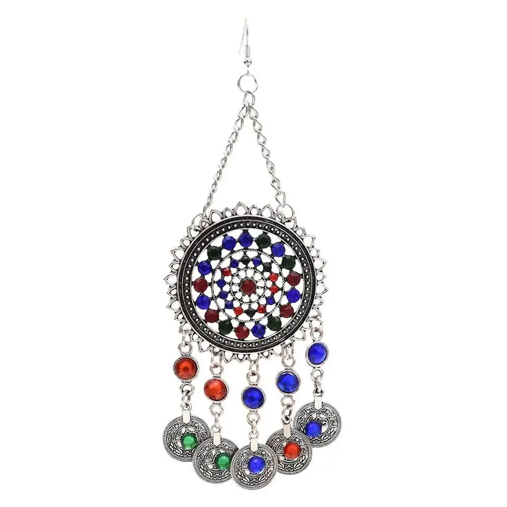Türkische Silber Metall Perlen Münze Quaste Charm Kopf Ketten für Frauen Boho Bauchtanz Zigeuner Indien Tribal Braut Haarschmuck